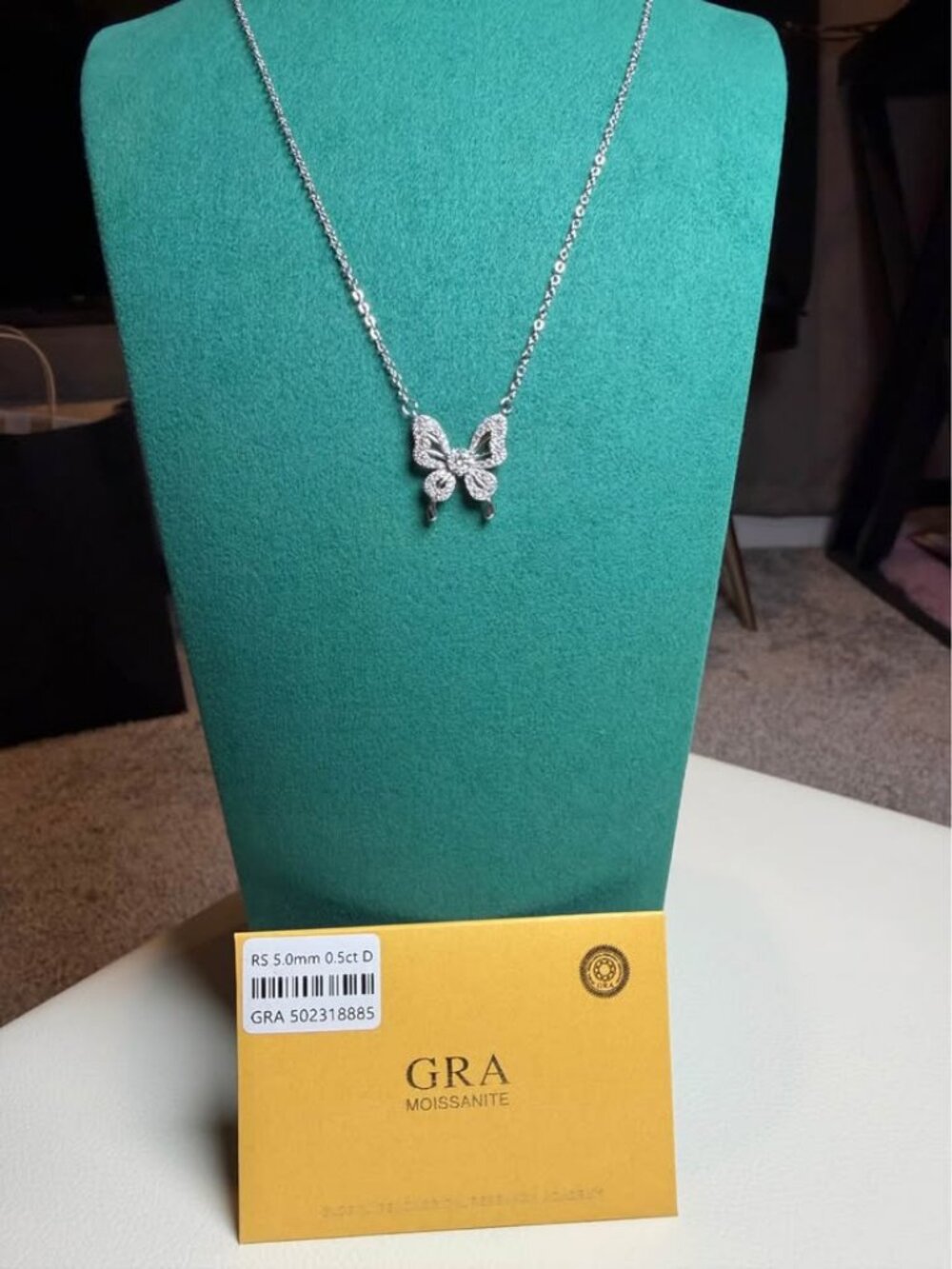 WOMEN's GRA Certified 0.5CT Moissanite Butterfly with 925 Silver Necklace